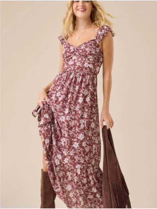 Altar'd State Dresses & Skirts - Altar'd State Mauve Floral Ruffle-Strap Maxi Dress Size XXS